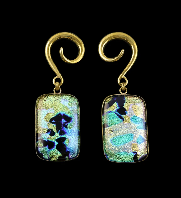 Dichroic Figure Glass Brass Ear Weights Version 2 - Mrs Treak