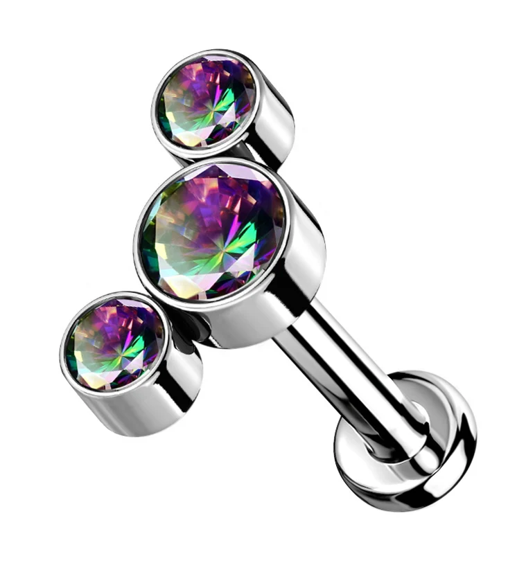 Black Aurora Cluster CZ Titanium Threadless Labret - Mrs Treak