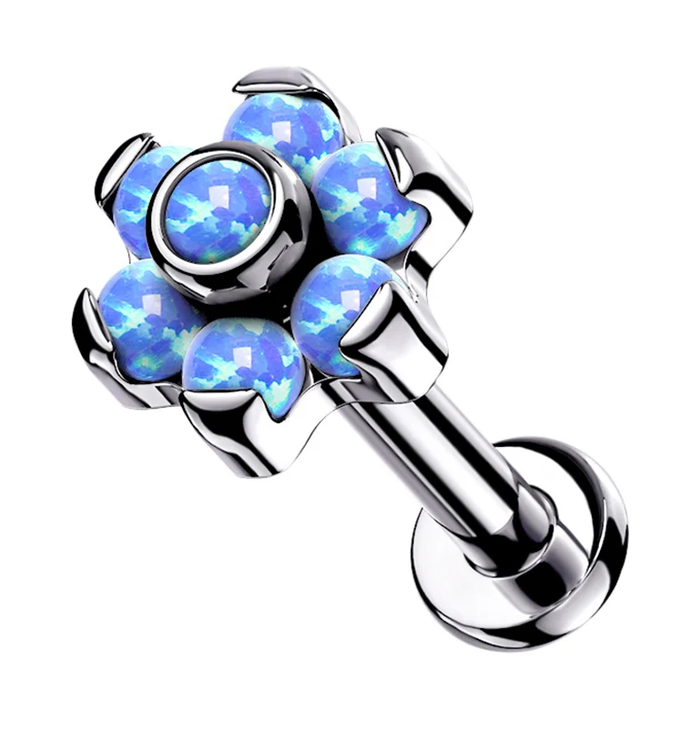 16G Blue Opalite Flower Top Titanium Labret - Mrs Treak