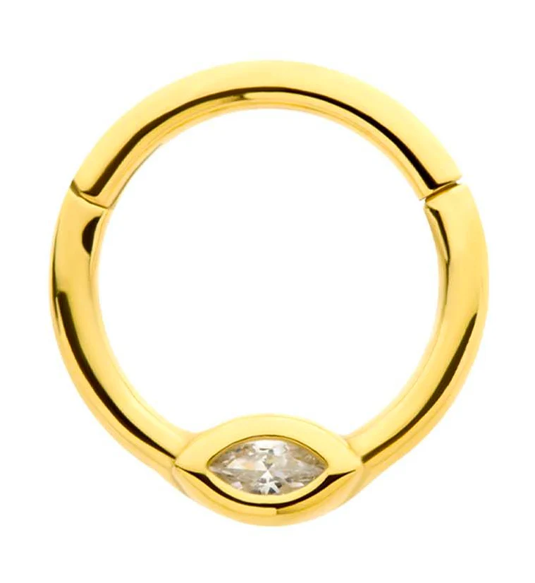 Gold PVD Oval Clear CZ Stainless Steel Hinged Segment Ring - Mrs Treak