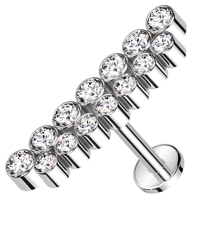 Straight Double Row Bezel CZ Titanium Internally Threaded Labret - Mrs Treak