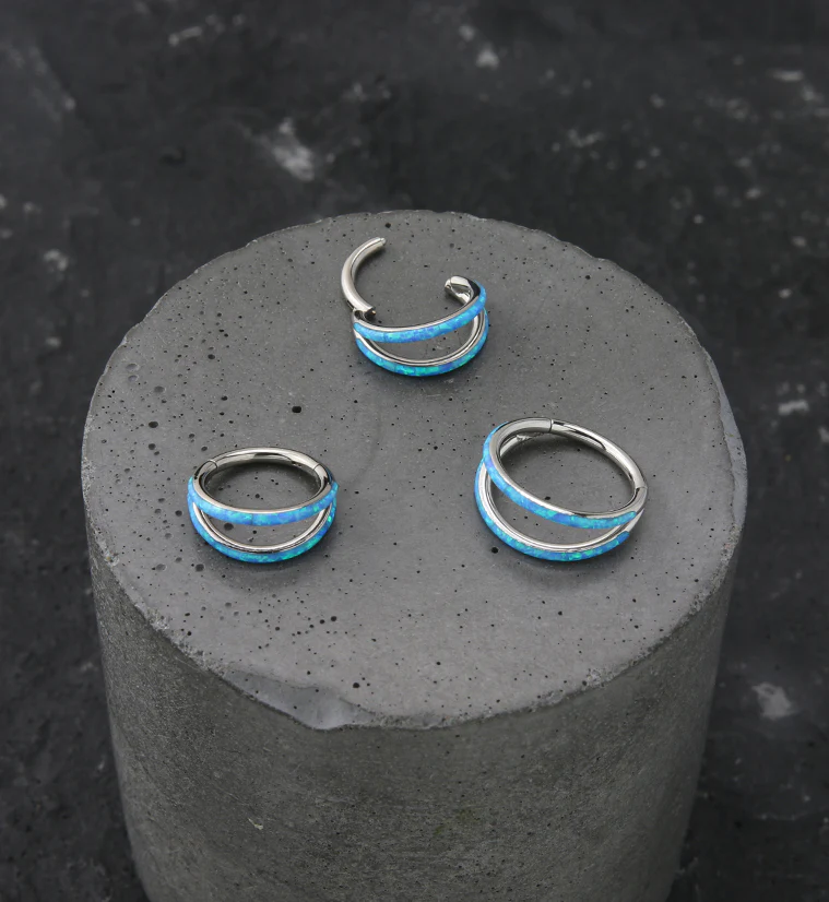 Double Bar Blue Opalite Titanium Hinged Segment Ring - Mrs Treak