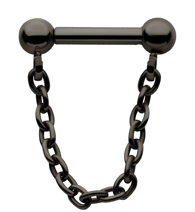 Black PVD Dangle Chain Threadless Titanium Barbells - Mrs Treak