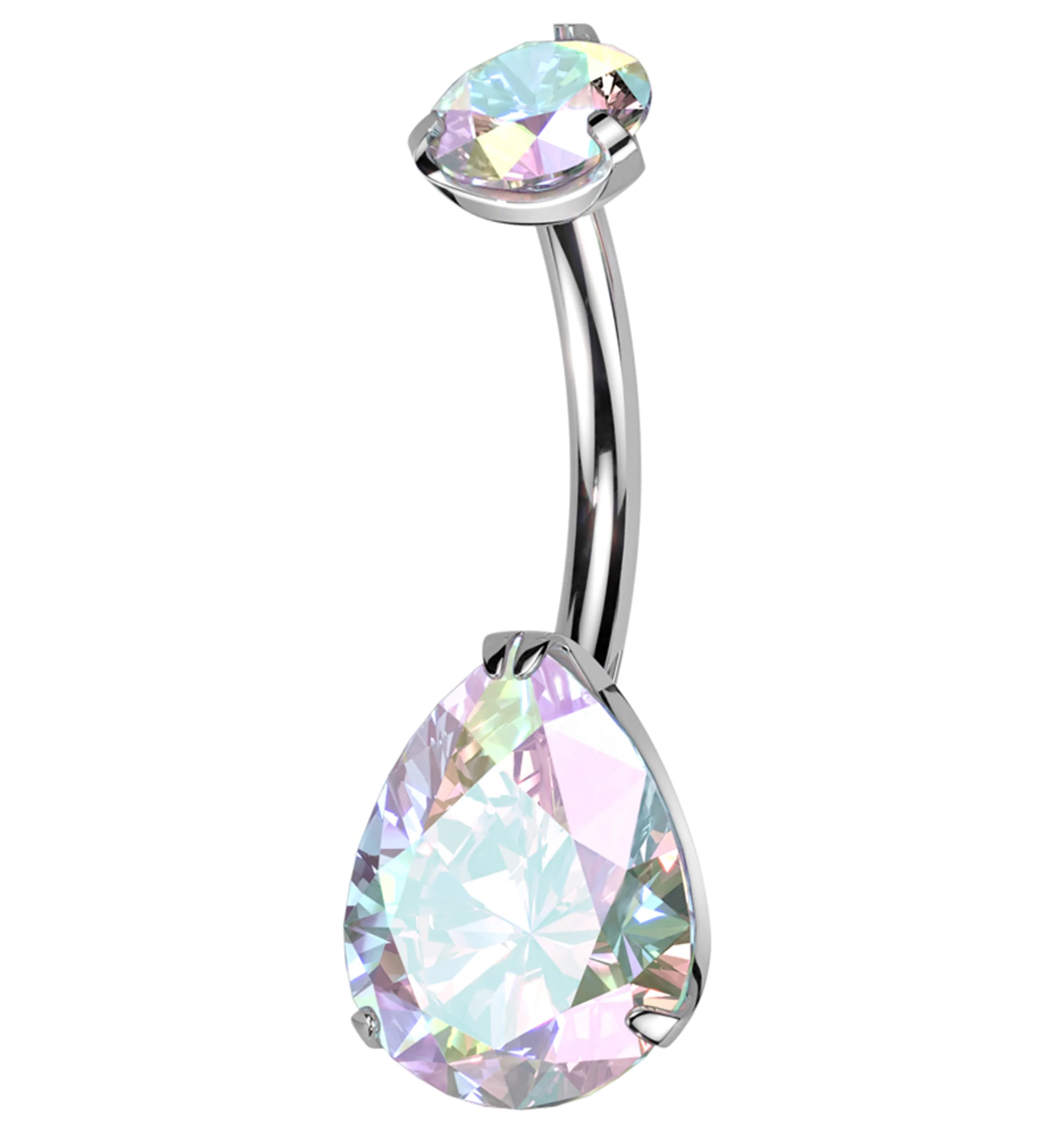 Rainbow Aurora Teardrop CZ Titanium Belly Button Ring - Mrs Treak