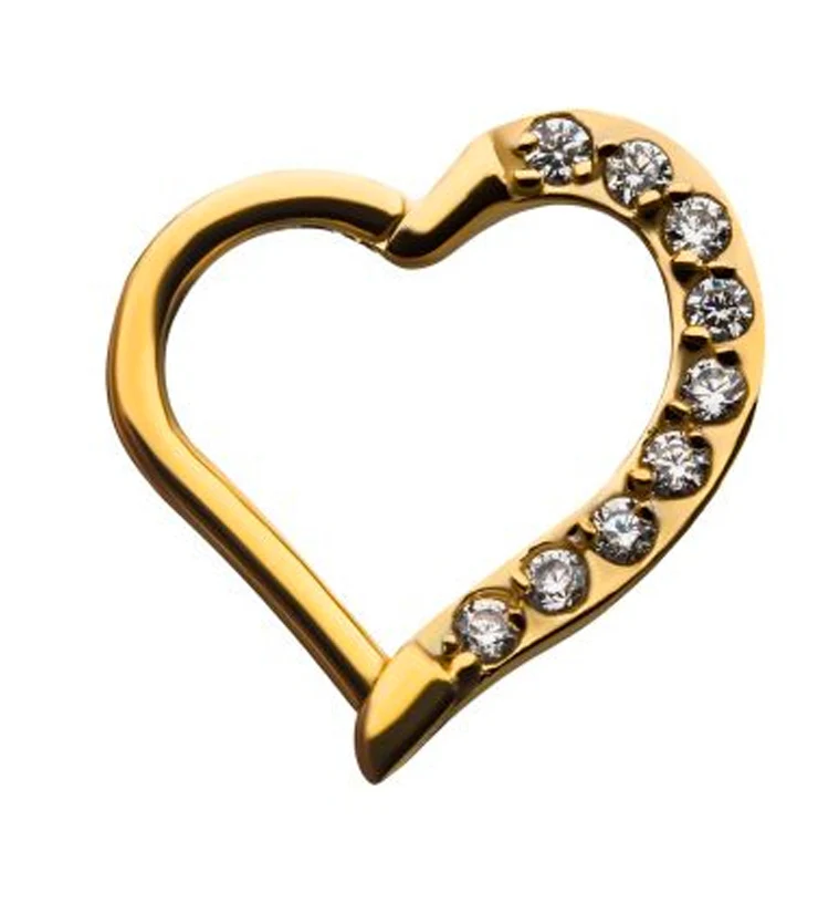 16G Gold PVD Heart CZ Hinged Segment Ring - Mrs Treak