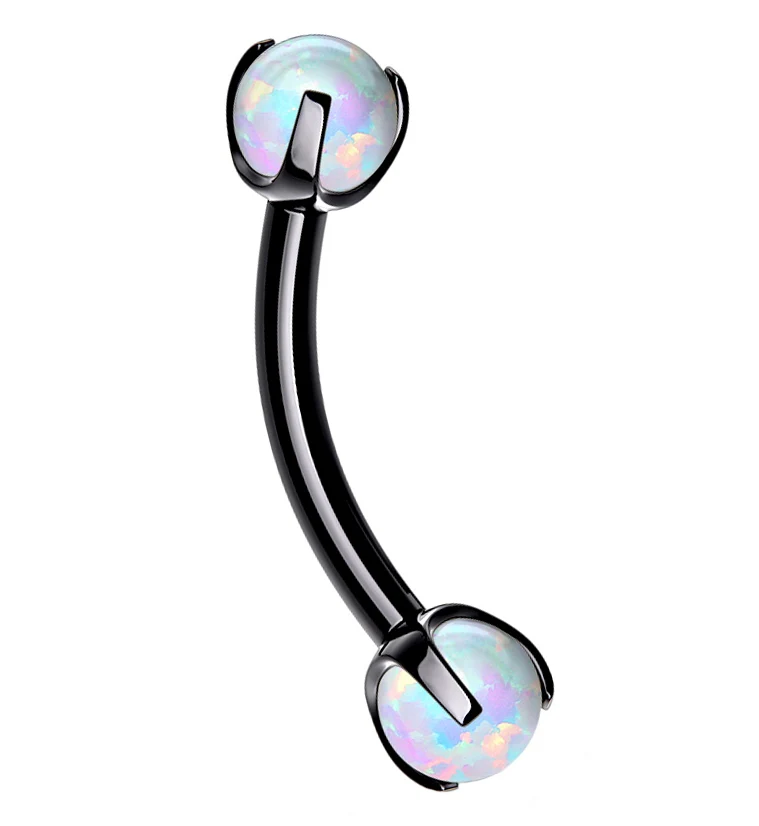 Black PVD Opalite Claw Stainless Steel Curved Barbell - Mrs Treak