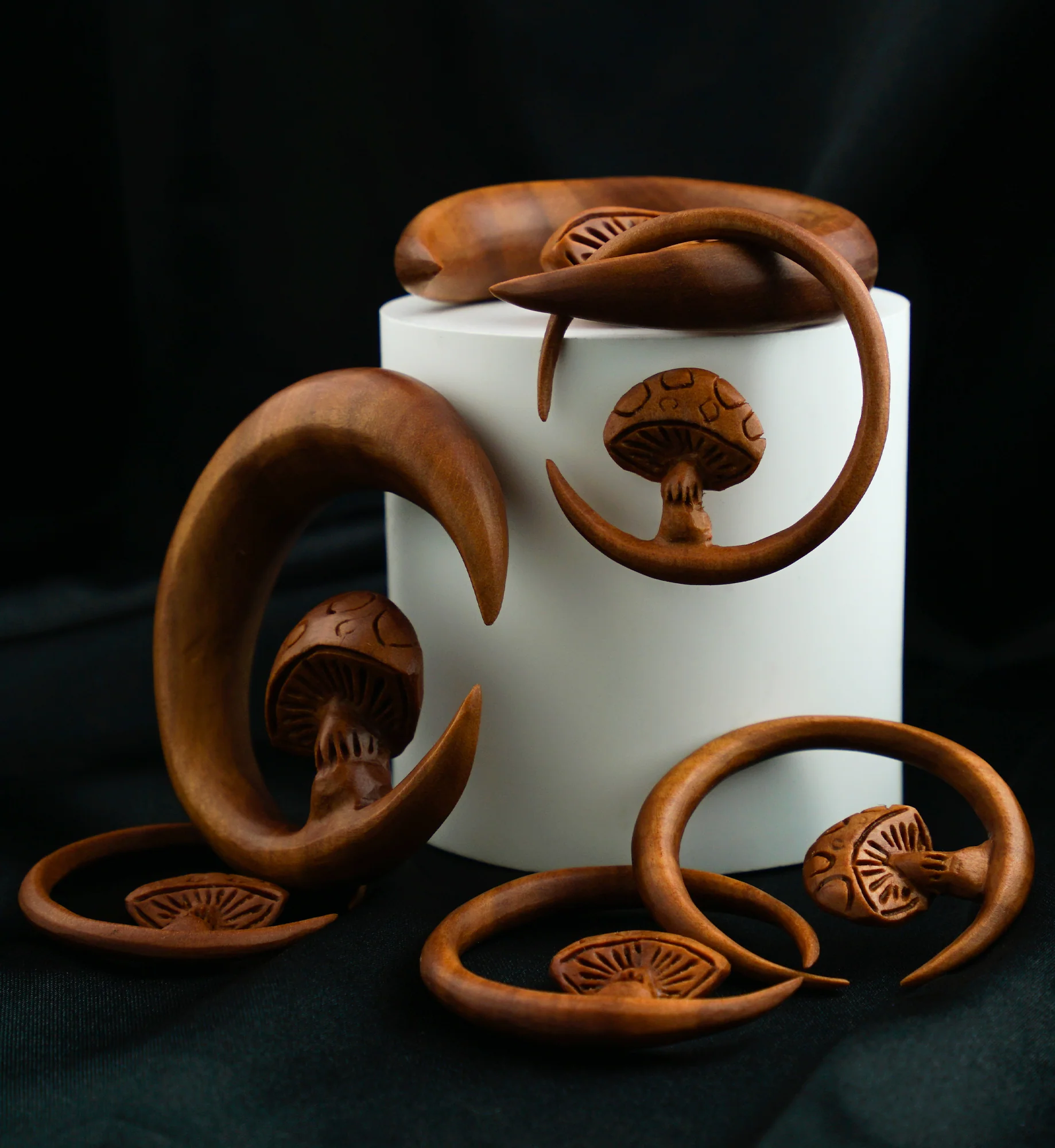 Mushroom Saba Wood Hoop Hangers - Mrs Treak