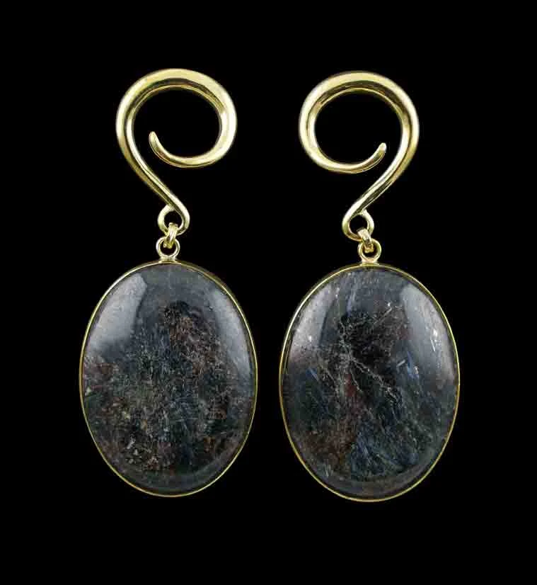 Arfvedsonite Stone Hanging Oval Ear Weights - Mrs Treak
