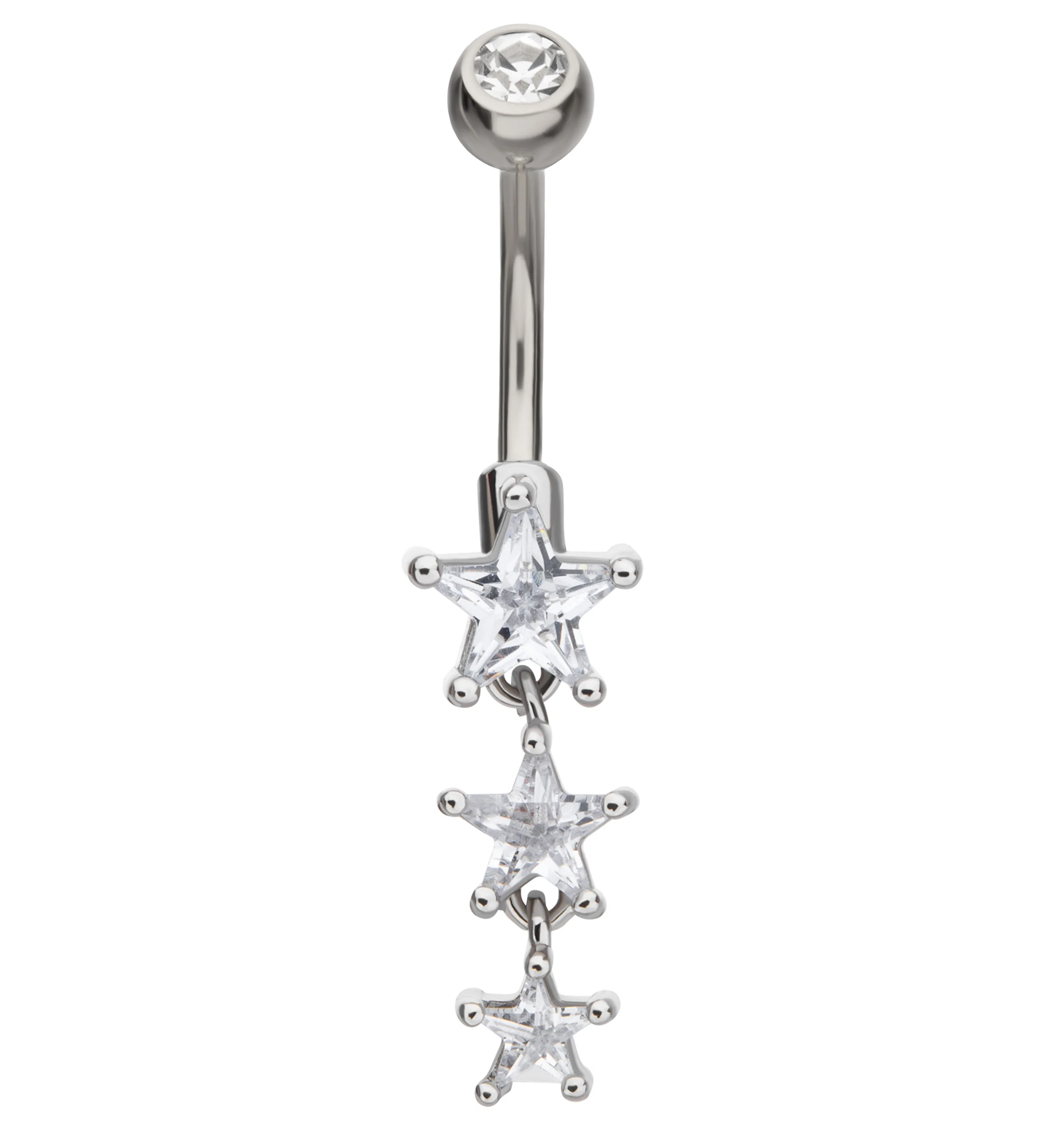 Triple Shooting Star Clear CZ Dangle Stainless Steel Belly Button Ring - Mrs Treak