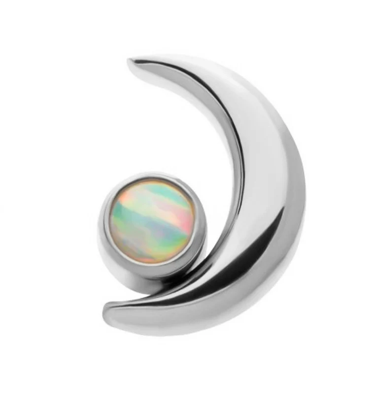 Half Moon White Opalite Threadless Titanium Top - Mrs Treak