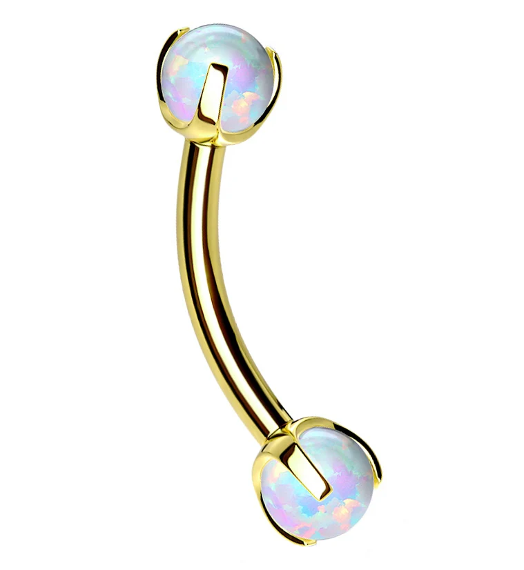 Gold PVD Opalite Claw Stainless Steel Curved Barbell - Mrs Treak