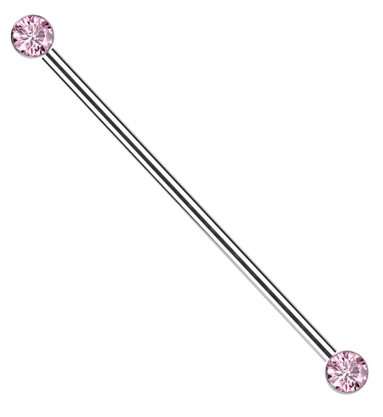Bezel Pink CZ Threadless Titanium Industrial Barbell - Mrs Treak