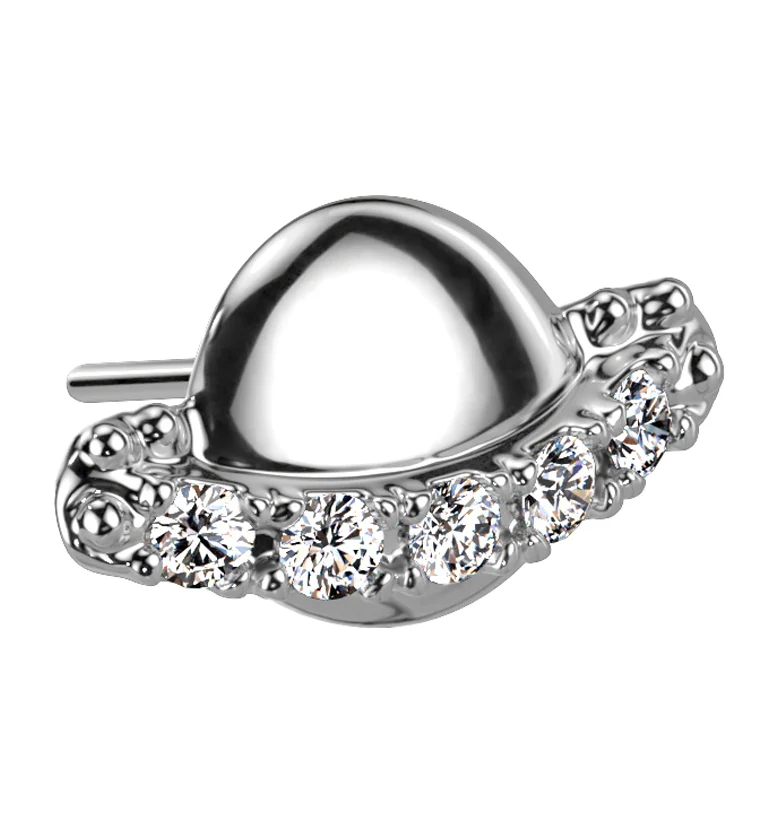 14kt White Gold Saturn CZ Threadless Top - Mrs Treak