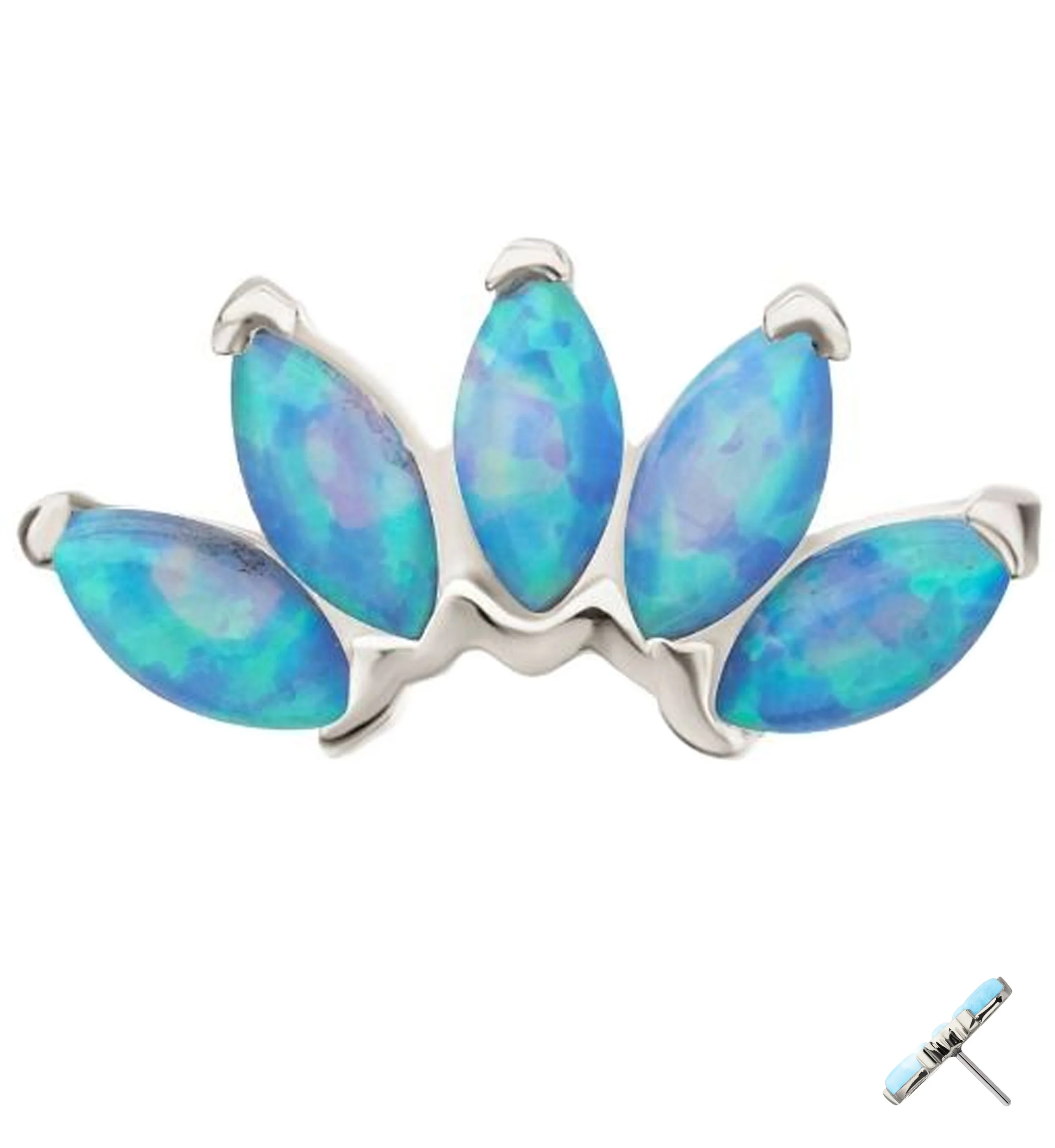 14kt White Gold Half Crown Blue Opalite Threadless Top - Mrs Treak
