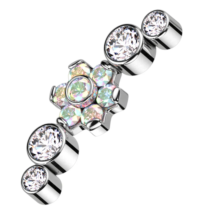 Centered Flower Rainbow Aurora CZ Arch Internally Threaded Titanium Top - Mrs Treak