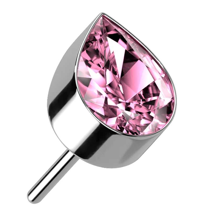 Teardrop Pink CZ Threadless Titanium Top - Mrs Treak