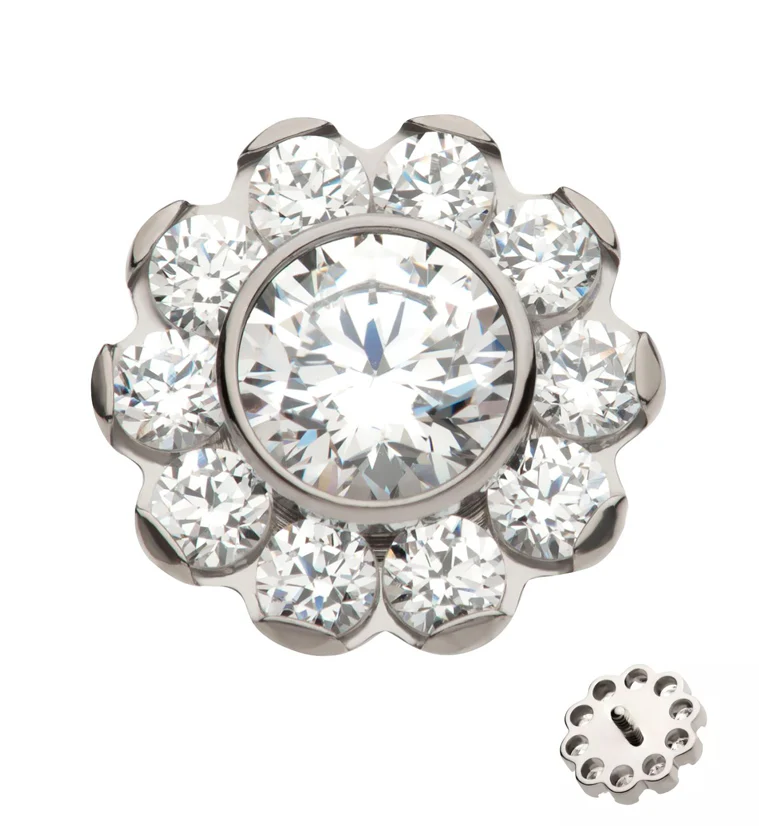 Flower Circlet Clear CZ Internally Threaded Titanium Top - Mrs Treak
