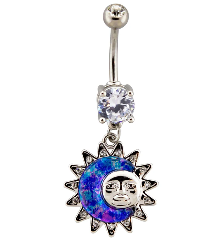 Groovy Sun and Moon CZ Dangle Belly Button Ring - Mrs Treak