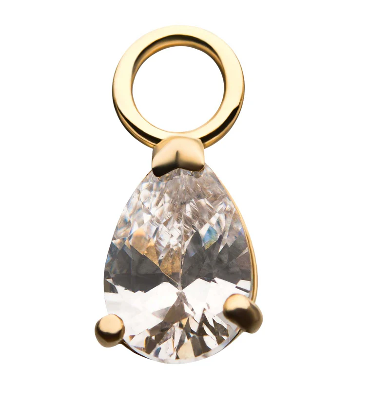 14kt Gold Teardrop CZ Charm - Mrs Treak