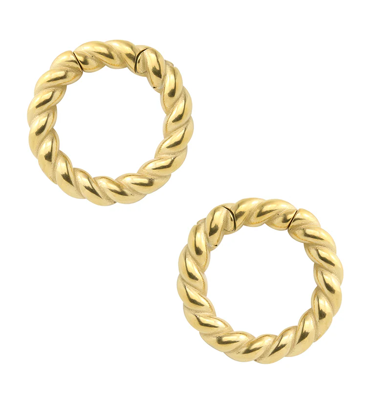 Gold PVD Twist Stainless Steel Hinged Ear Weights - Mrs Treak