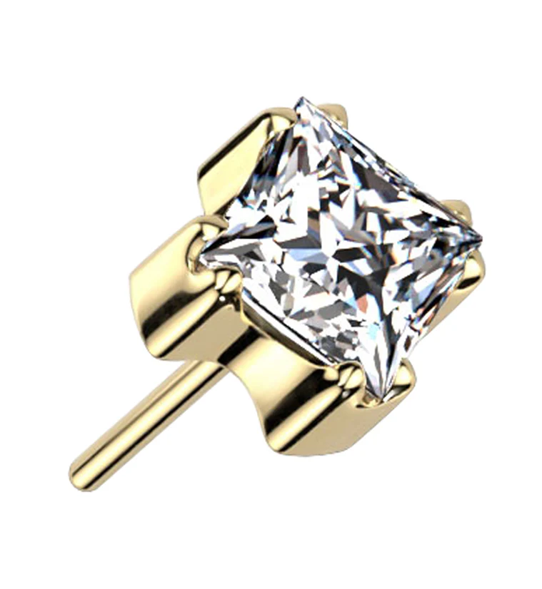 Gold PVD Square CZ Threadless Titanium Top - Mrs Treak