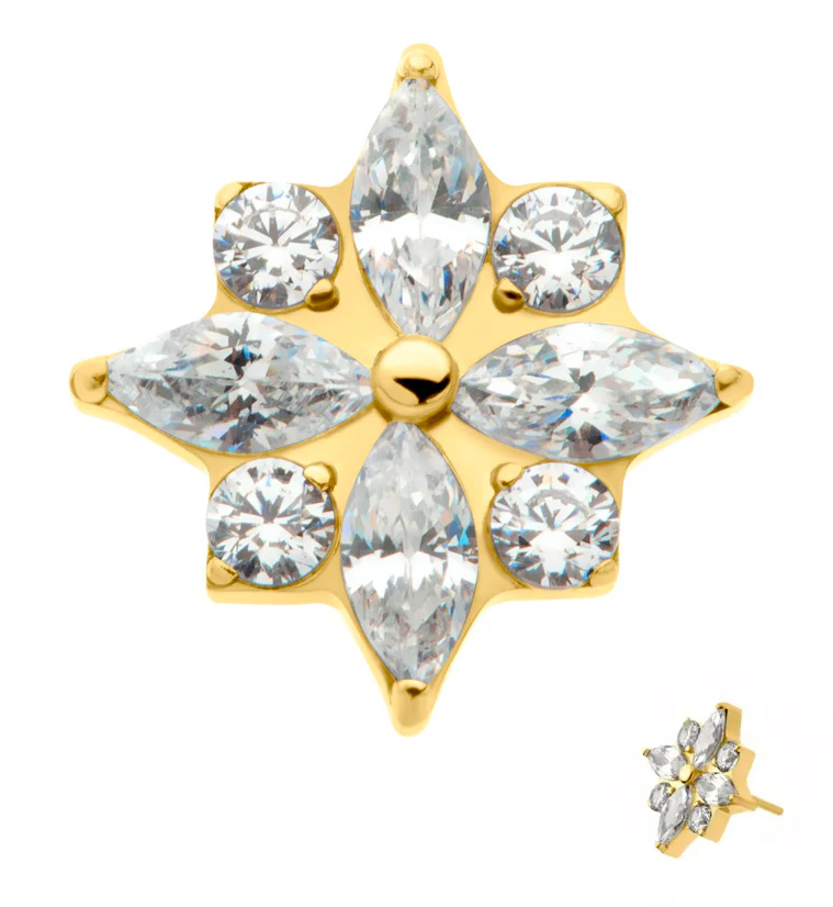 24kt Gold PVD Octagram Star CZ Threadless Titanium Top - Mrs Treak