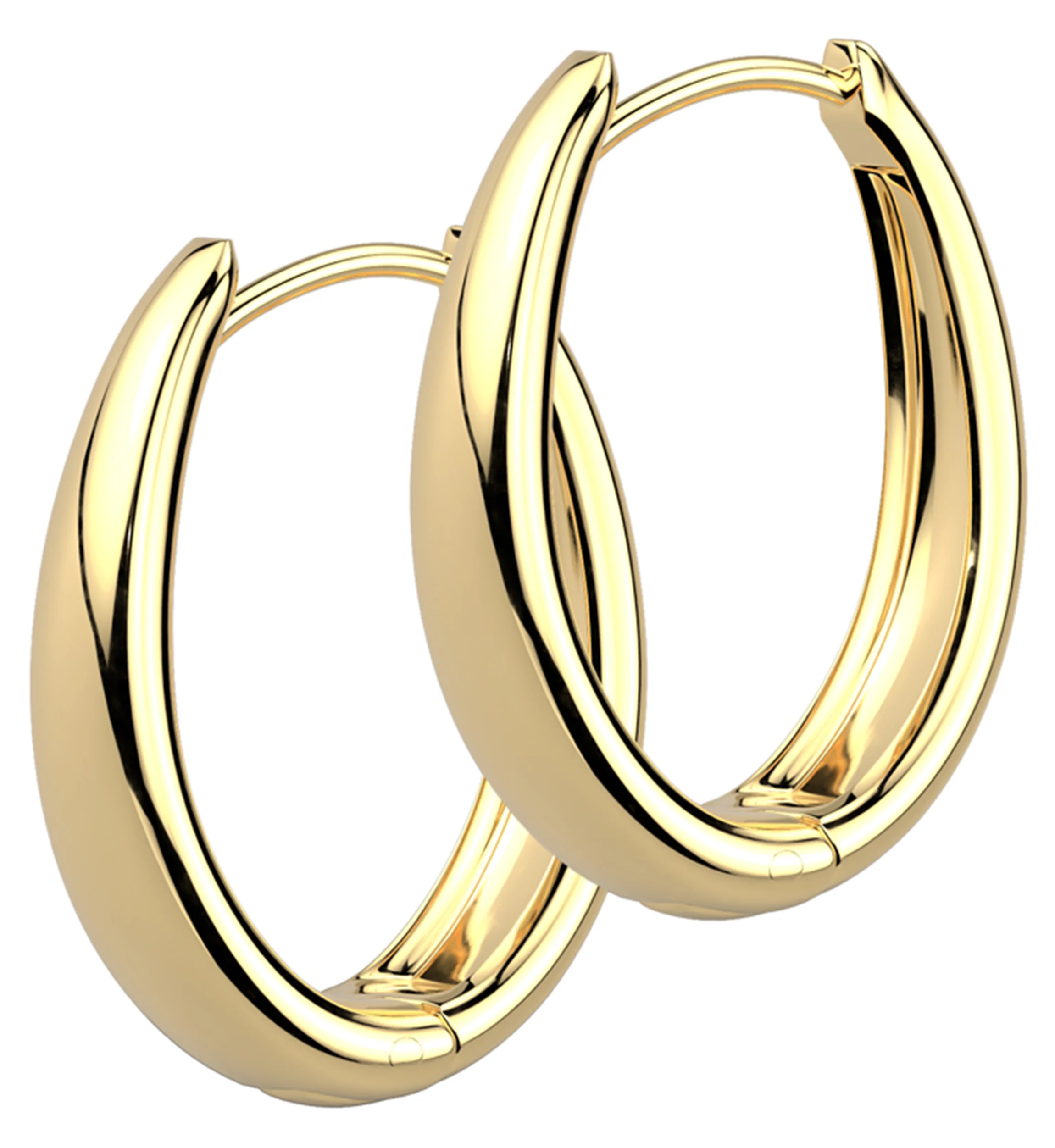 Gold PVD Oval Stainless Steel Hinged Hoop Huggie Earrings - Mrs Treak