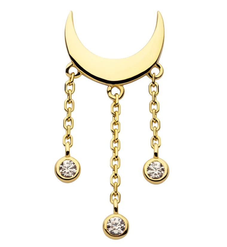 14kt Gold Crescent Moon Dangle Clear CZ Threadless Top - Mrs Treak