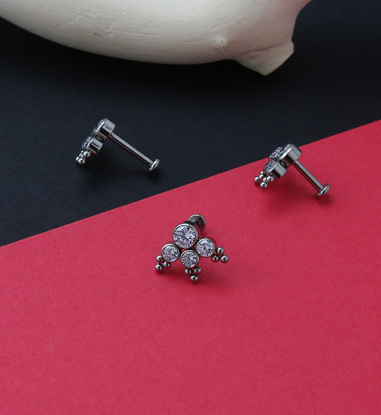 16G Beaded CZ Ensemble Titanium Labret Post - Mrs Treak