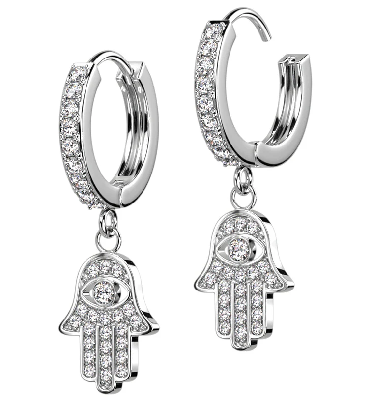 Hamsa Hand CZ Stainless Steel Hoop Earrings - Mrs Treak