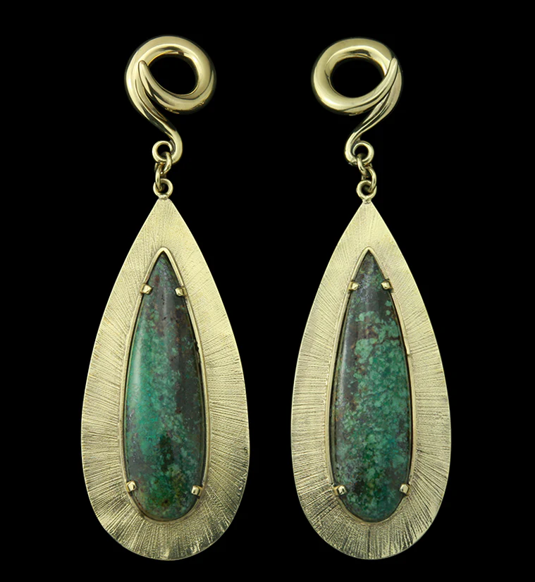 Score Chrysocolla Stone Brass Ear Weights - Mrs Treak