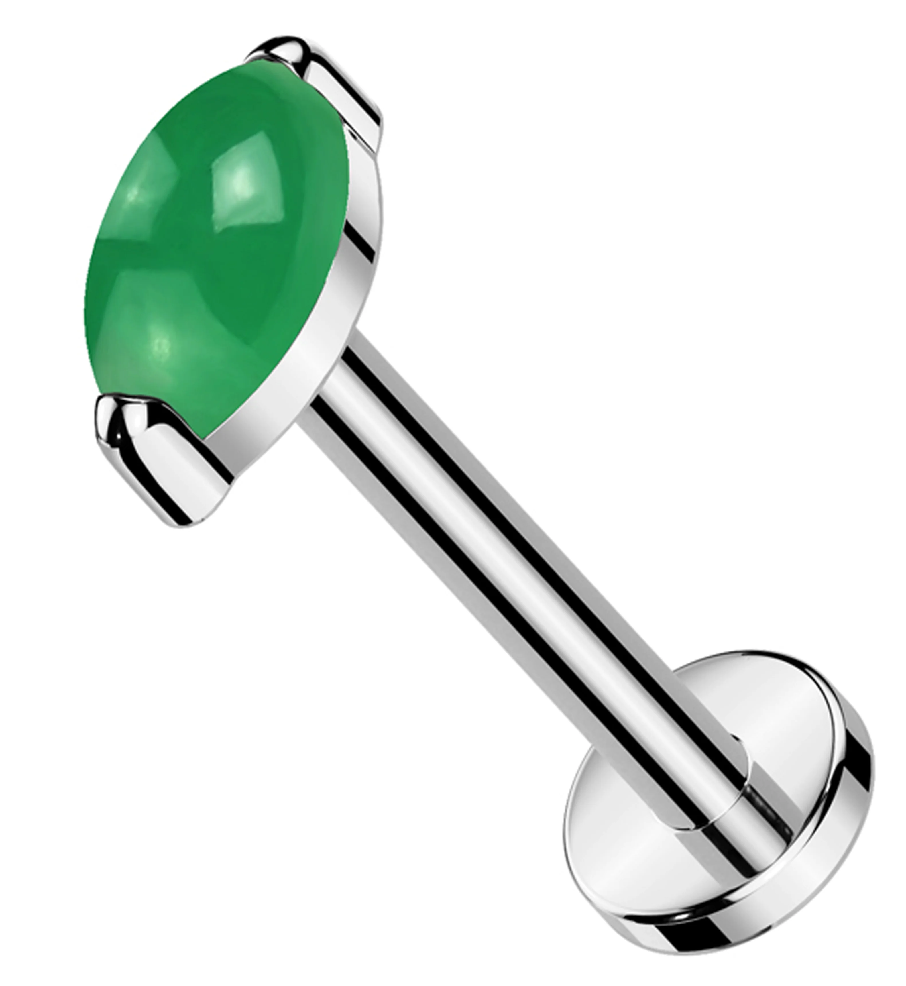 Green Onyx Marquise Titanium Threadless Labret - Mrs Treak