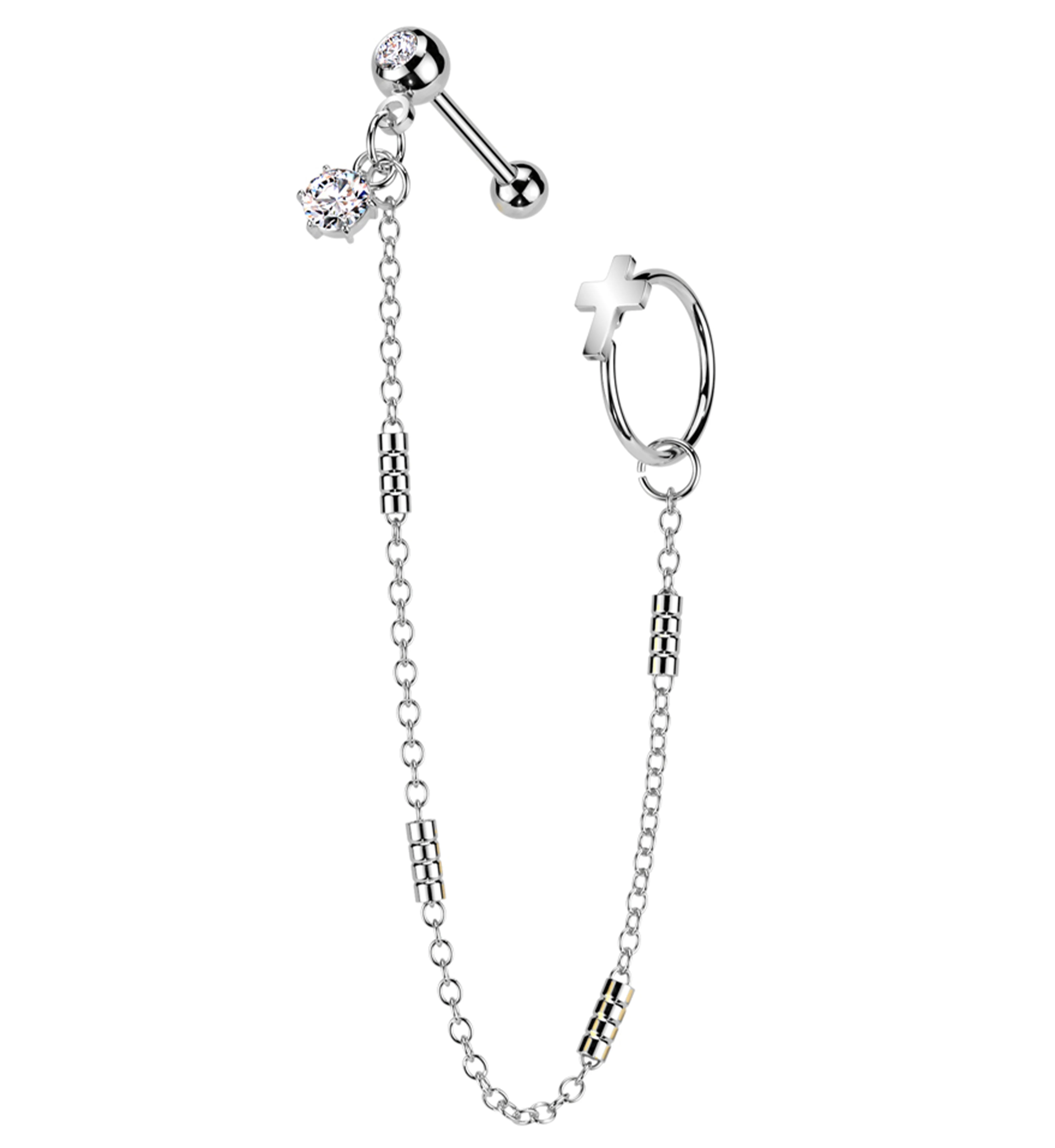 Cross Hoop/Barbell Clear CZ Stainless Steel Piercing Chain - Mrs Treak
