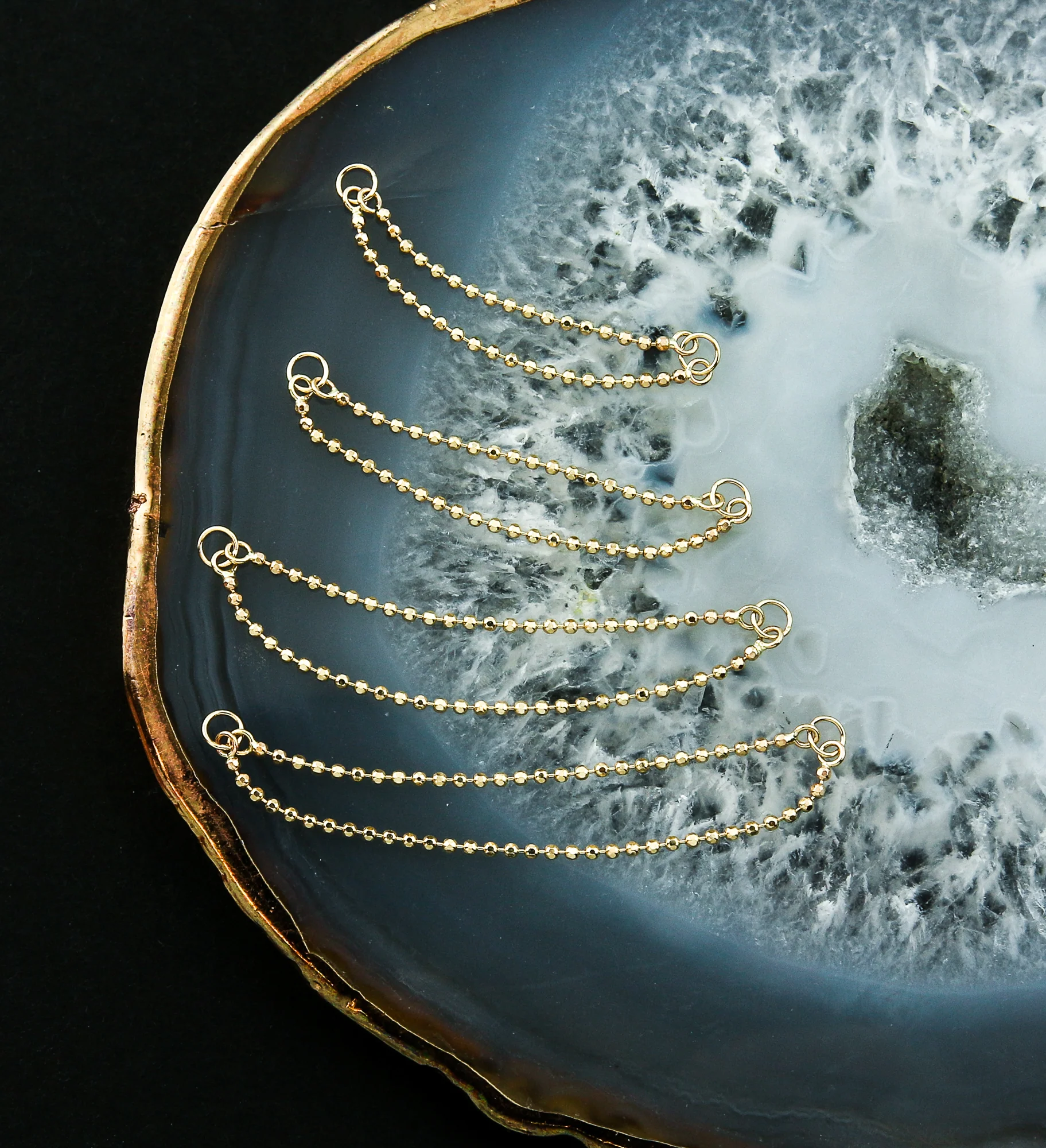 14kt Gold Double Bead Nose & Cartilage Piercing Chain - Mrs Treak