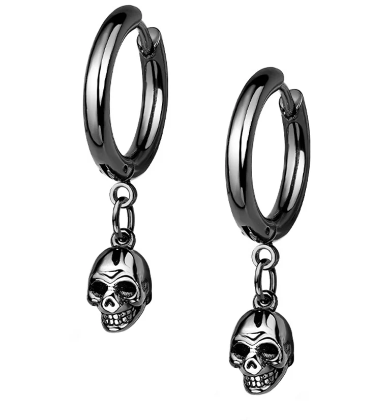 Black PVD Dangle Skull Stainless Steel Earrings - Mrs Treak