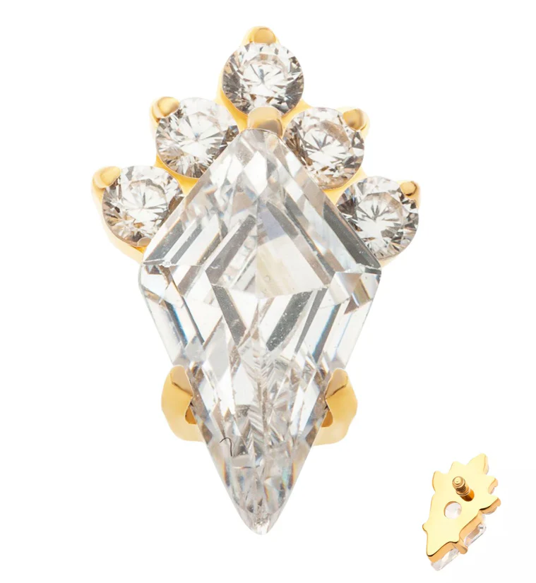 24kt Gold PVD Adorn Clear CZ Internally Threaded Titanium Top - Mrs Treak