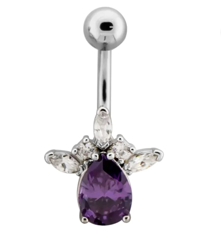 Tiara Teardrop Purple CZ Belly Button Ring - Mrs Treak