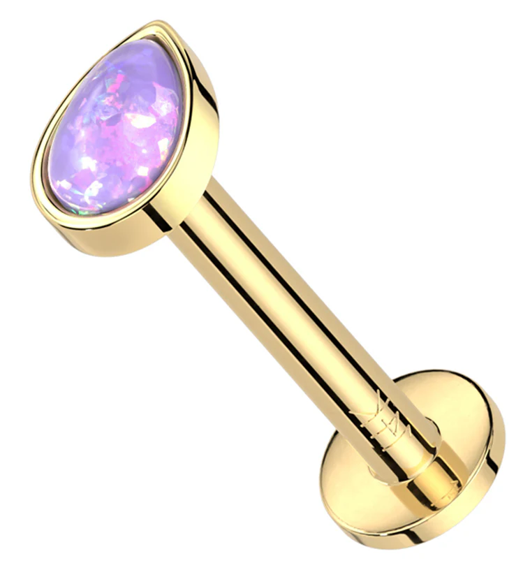 14kt Gold Teardrop Purple Opalite Threadless Labret - Mrs Treak