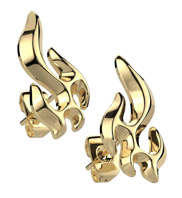 Gold PVD Flame Stainless Steel Stud Earrings - Mrs Treak