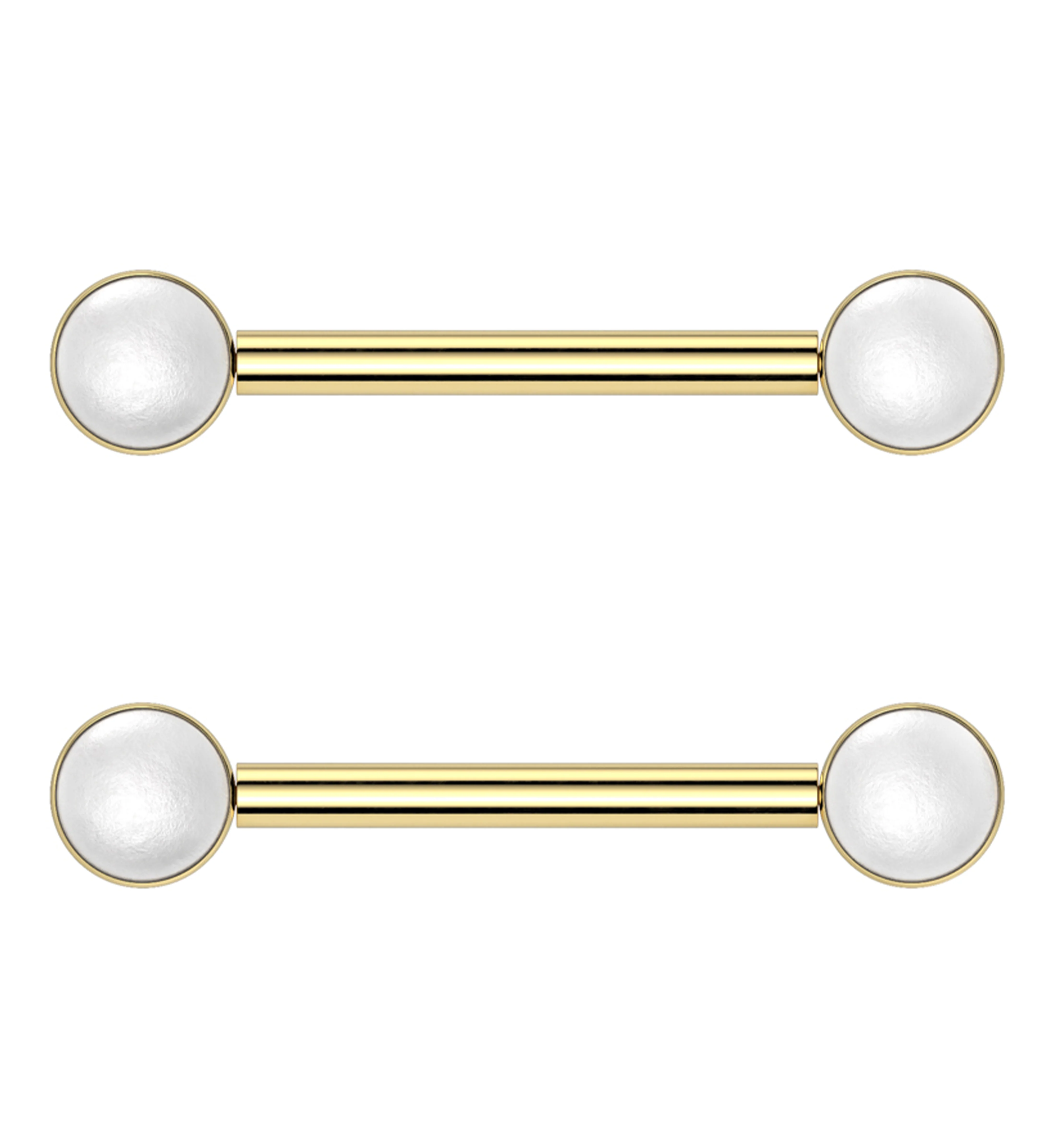 Gold PVD Front Facing White Pearl Threadless Titanium Nipple Barbell - Mrs Treak