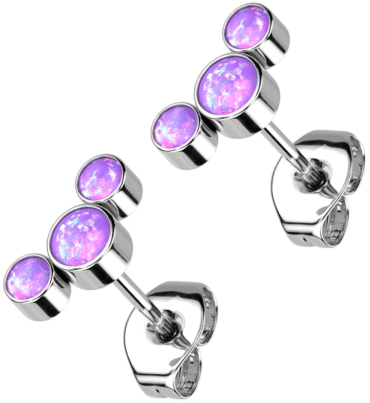 Triple Purple Opalite Titanium Threadless Earrings - Mrs Treak
