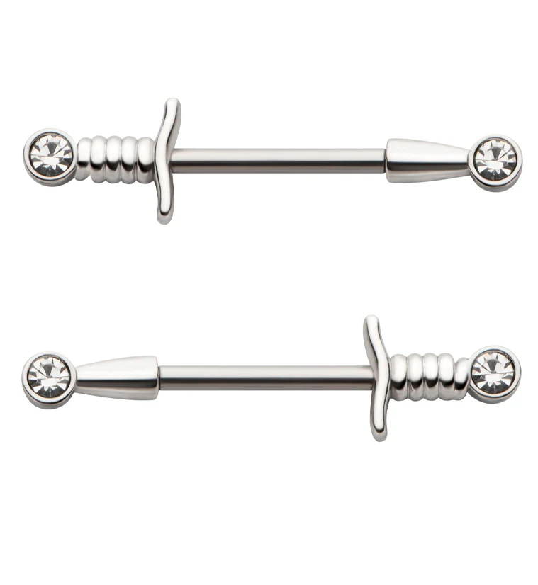 Clear CZ Dagger Stainless Steel Nipple Barbell - Mrs Treak