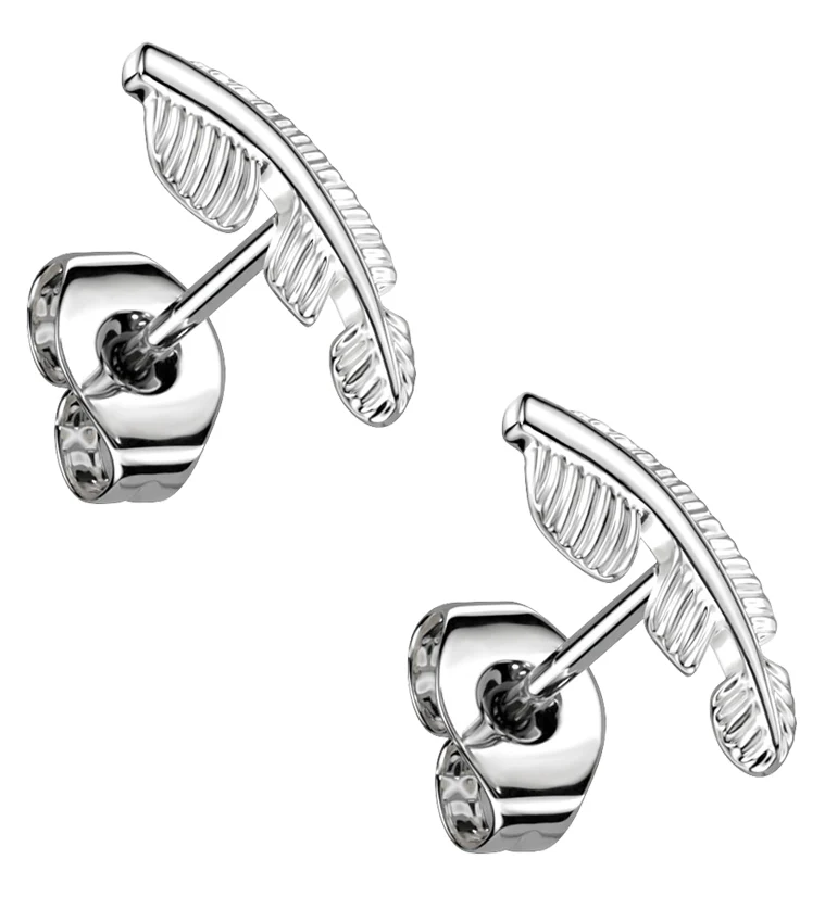 Feather Titanium Threadless Earrings - Mrs Treak