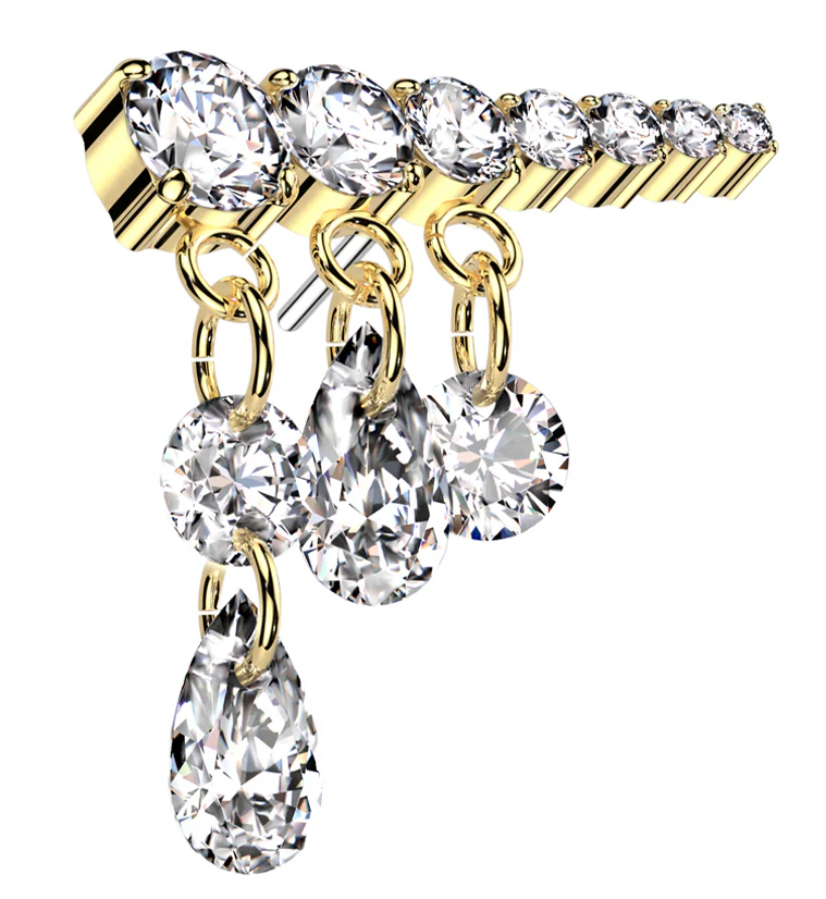 Gold PVD Long Descending Clear CZ Dangle Charms Titanium Threadless Top - Mrs Treak