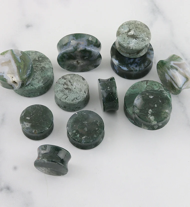 Grade A Green Moss Agate Stone Plugs - Mrs Treak