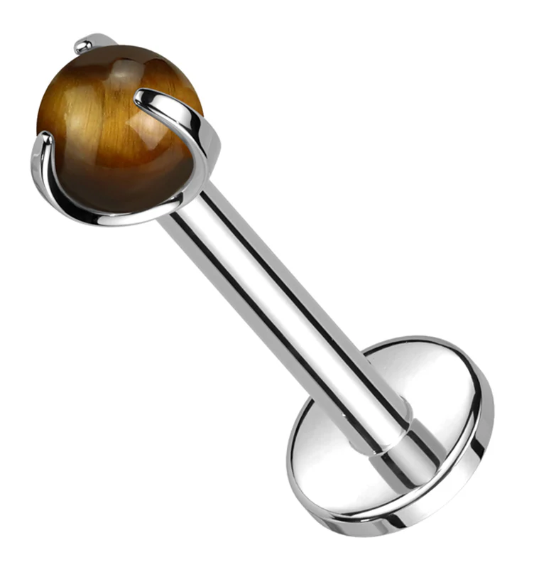 Claw Tiger Eye Stone Internally Threaded Titanium Labret - Mrs Treak