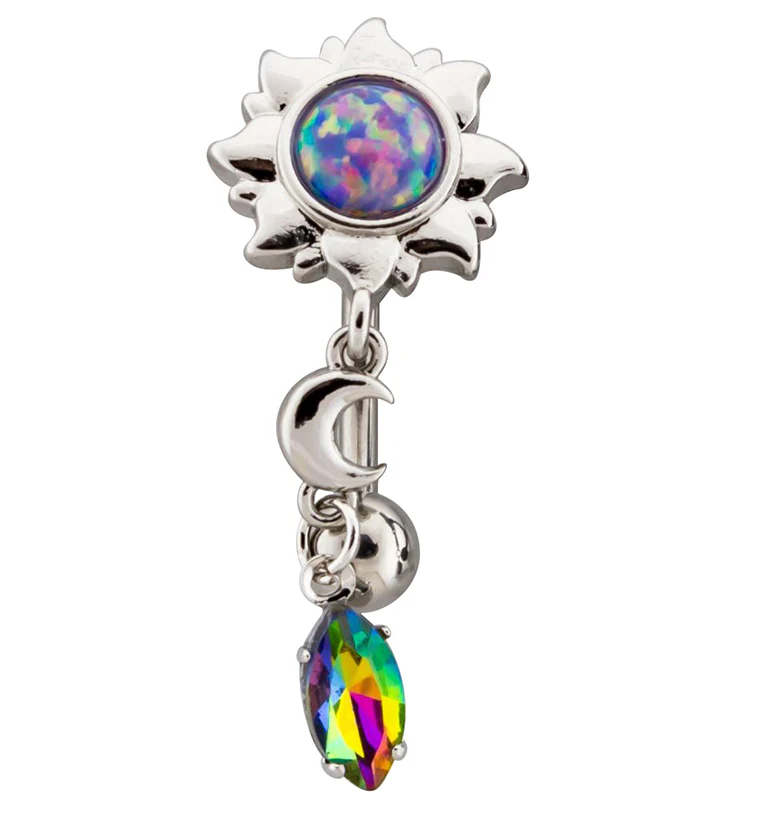 Purple Opalite Sun Dangle Black Aurora CZ Belly Button Ring - Mrs Treak