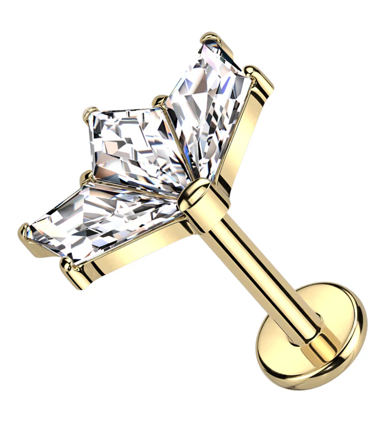 Gold PVD Triple Poly Clear CZ Titanium Internally Threaded Labret - Mrs Treak