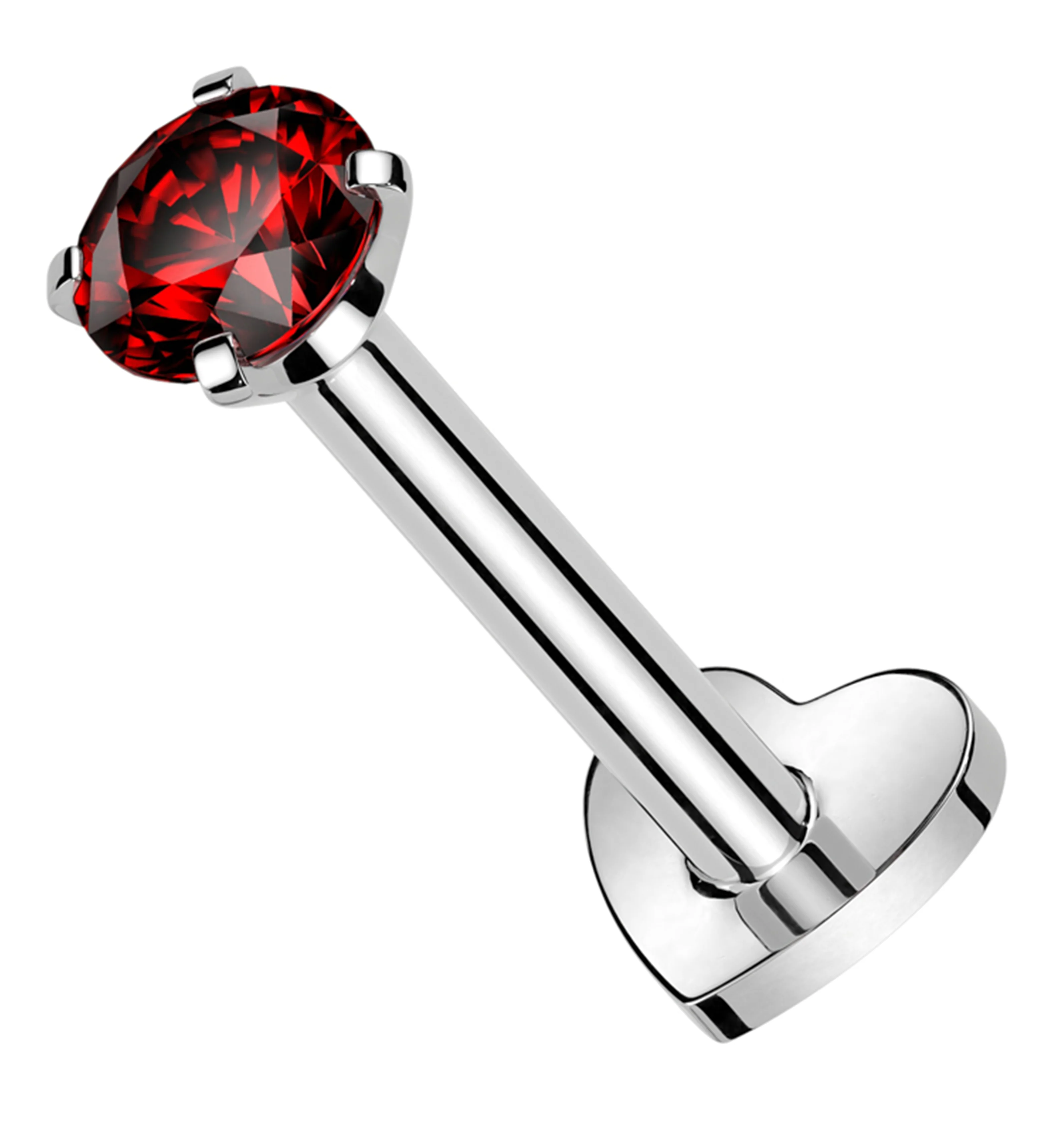 Prong Red CZ Internally Threaded Titanium Heart Disk Labret - Mrs Treak