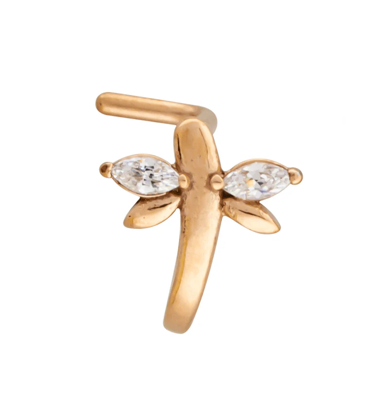 18G Rose Gold PVD Dragonfly CZ Nose Curve - Mrs Treak